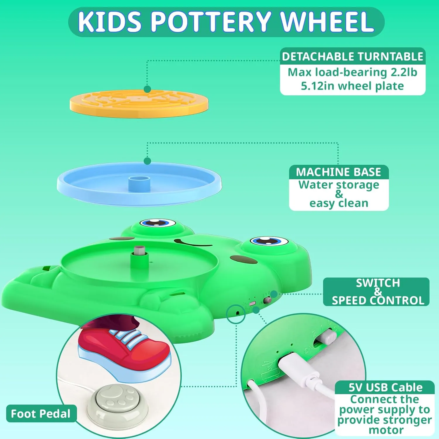 Pottery Wheel for Kids - Complete Pottery Painting Kit Arts and Crafts for Kids Ages 8-12 with 3 Pack Air Dry Clay Art Supplies for Kids Toys Girls Boy Birthday Gift for 6 7 8 9 10 11 12 