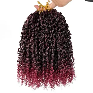 Pre-looped Yanky Twist Crochet Hair 10 Inch Bob Pre-twist Bohemian Passion Twist Crochet Hair Ombre Burgundy Synthetic Curly Water Wave Crochet Braids For Black Women (10 Inch, 1B/BUG)