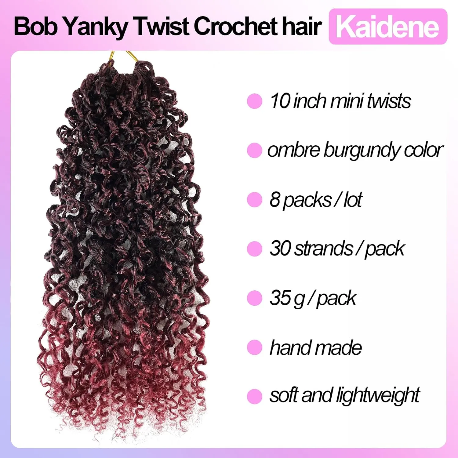 Pre-looped Yanky Twist Crochet Hair 10 Inch Bob Pre-twist Bohemian Passion Twist Crochet Hair Ombre Burgundy Synthetic Curly Water Wave Crochet Braids For Black Women (10 Inch, 1B/BUG)