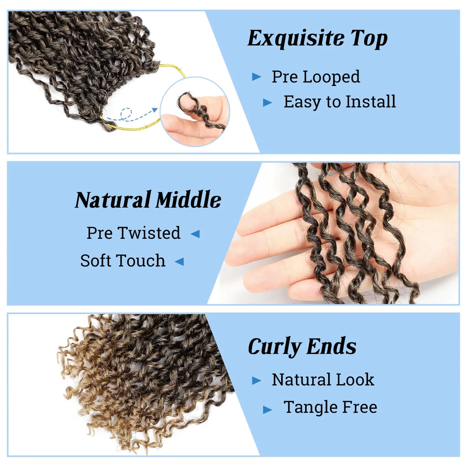 Pre Twisted Yanky Twist Crochet Hair for Women 8 Inch Synthetic Senegalese Twist Braids 7 Packs Spring Mini Passion Twist Hair Extensions, 1B/27