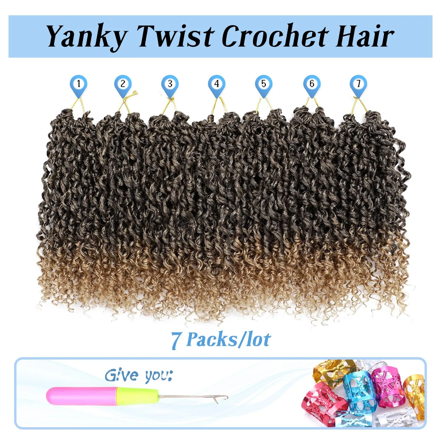 Pre Twisted Yanky Twist Crochet Hair for Women 8 Inch Synthetic Senegalese Twist Braids 7 Packs Spring Mini Passion Twist Hair Extensions, 1B/27