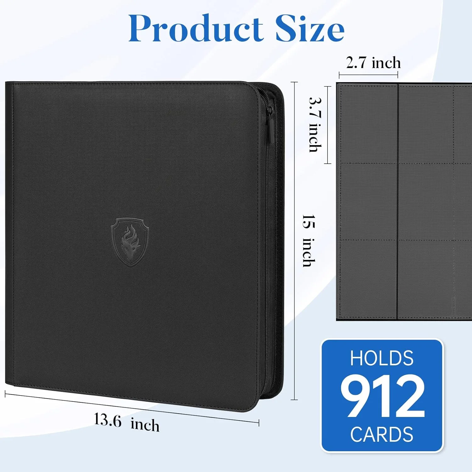 Premium Zip Card Binder 12 Pocket, Fabmaker 912 Pockets Trading Card Binder, PU Zipper Card Collection Album, Sturdy Side-Loading Card Book Holder for MTG, TCG, Game Cards, Sports Cards, Teal