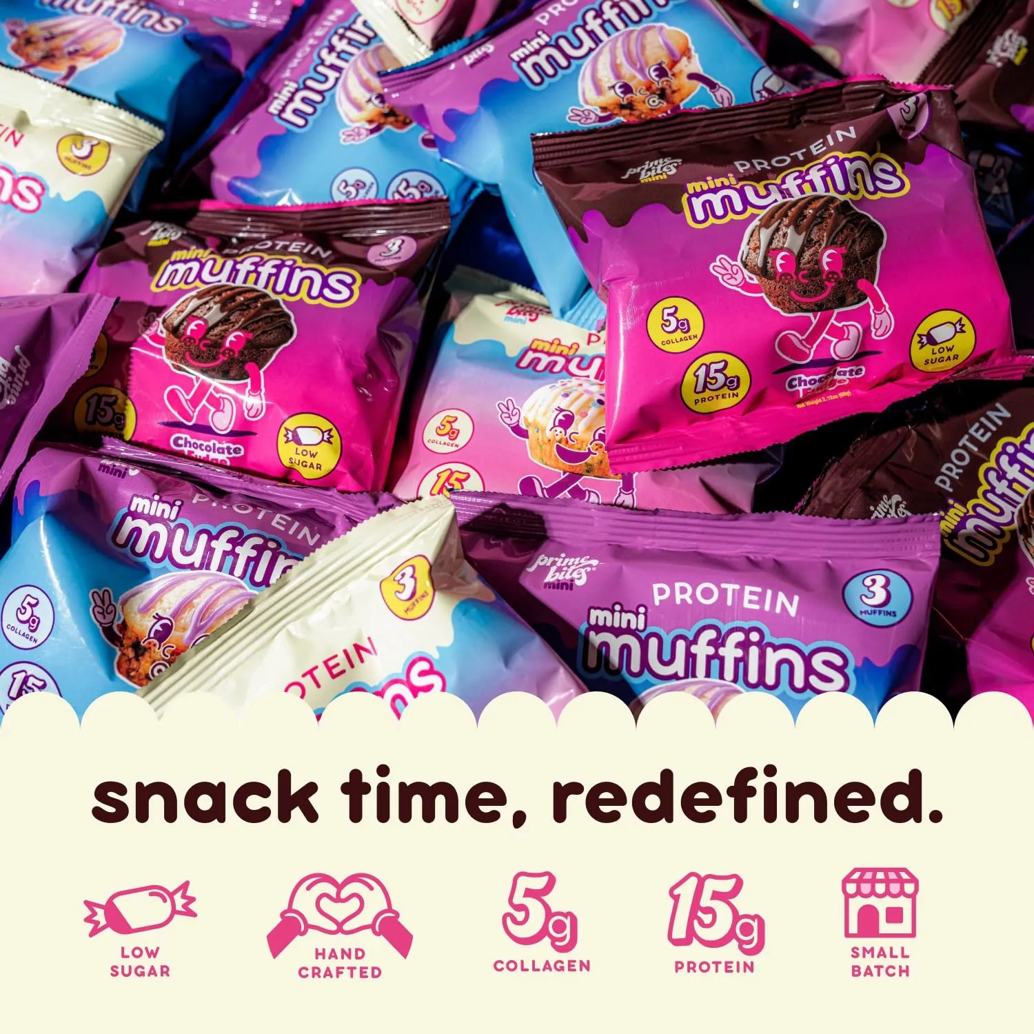 Prime Bites Minis | Protein Mini Muffins from Alpha Prime Supplements | High Protein, Collagen Fortified Low Sugar Treat | Delicious Snack | 12 Packs per Box - Birthday Cake