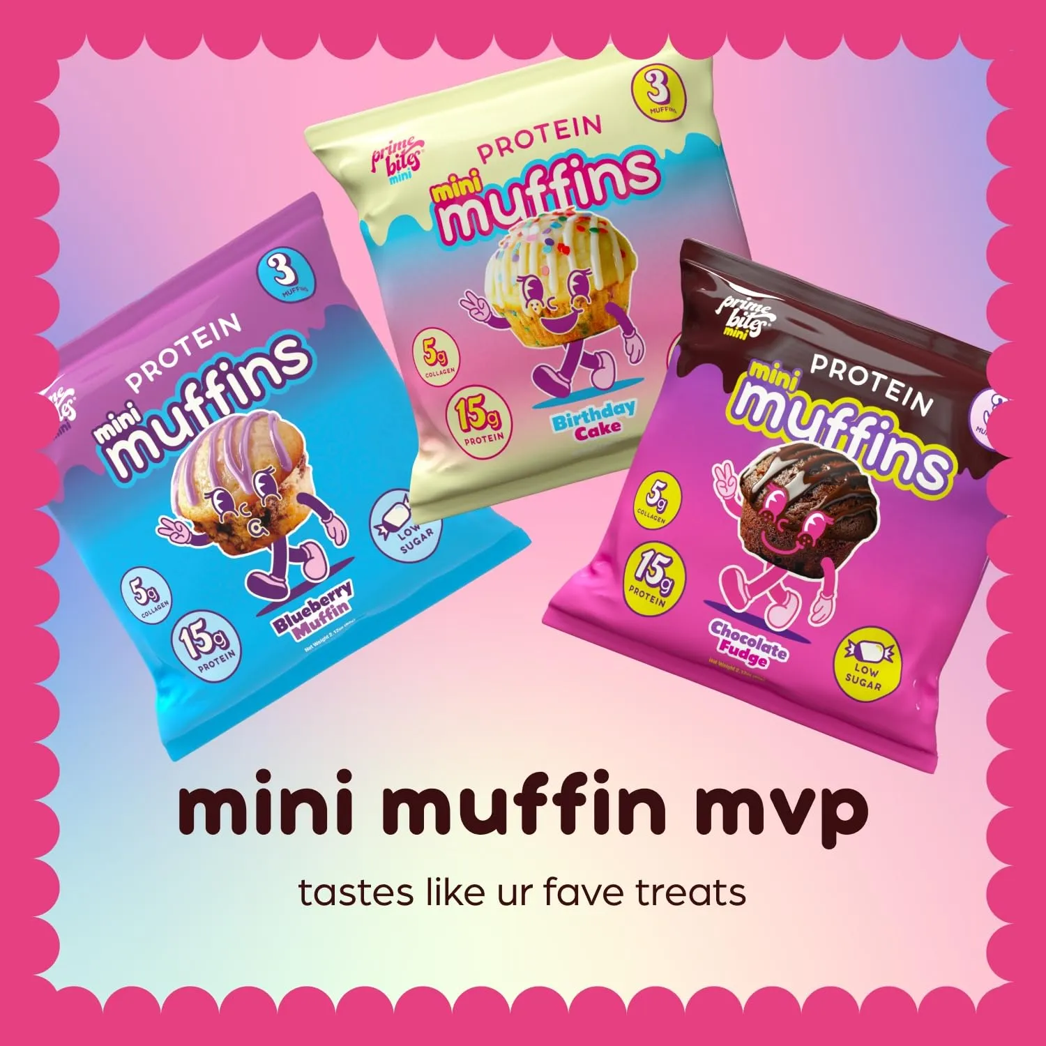 Prime Bites Minis | Protein Mini Muffins from Alpha Prime Supplements | High Protein, Collagen Fortified Low Sugar Treat | Delicious Snack | 12 Packs per Box - Birthday Cake