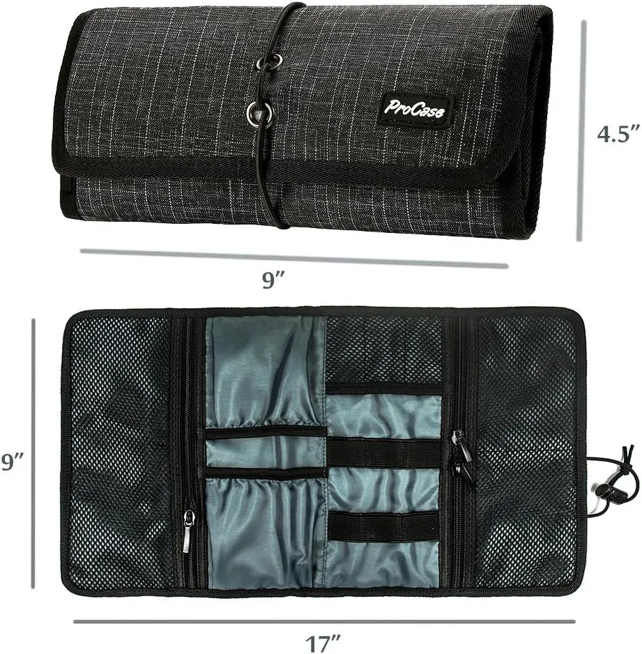 ProCase Electronic Organizer Cord Pouch, Travel Cable Charger Phone Accessories Bag Organizer Roll up Tech Carrying Case for USB Cables SD Memory Cards Earphone Flash Hard Drive