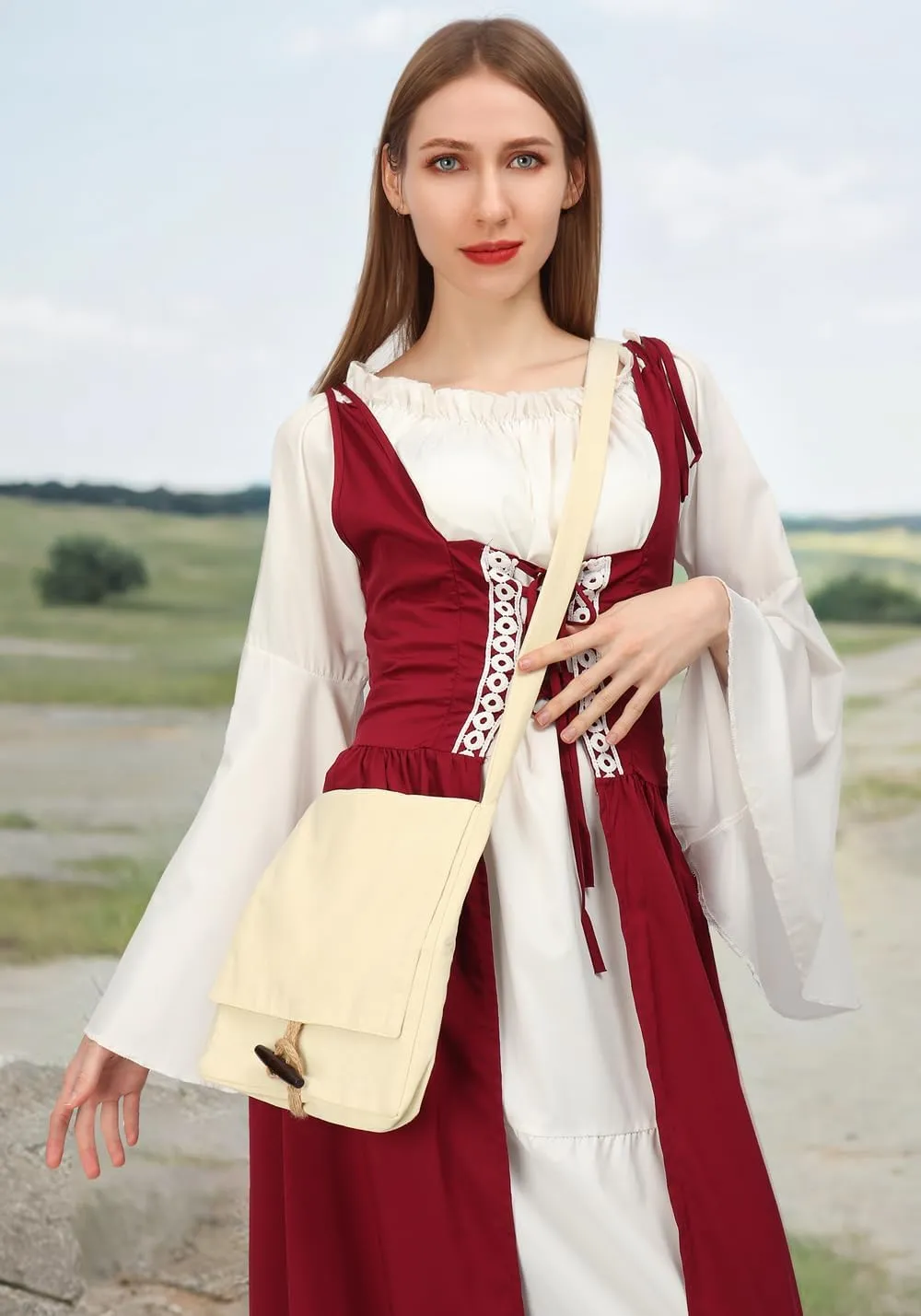 PROCOS Viking Canvas Shoulder Bag, Renaissance Medieval Small Pilgrim Pouch Bag