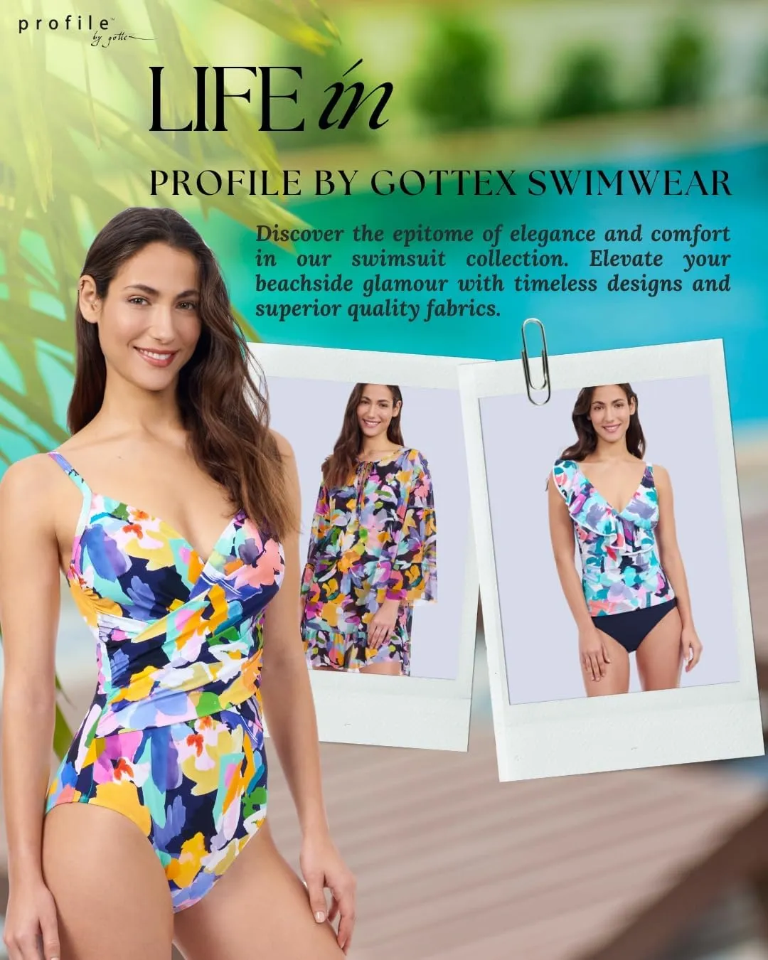 Profile by Gottex Holi Abstract Floral Print Women’s V-Neck Surplice One Piece Bathing Suit with Tummy Control Essential