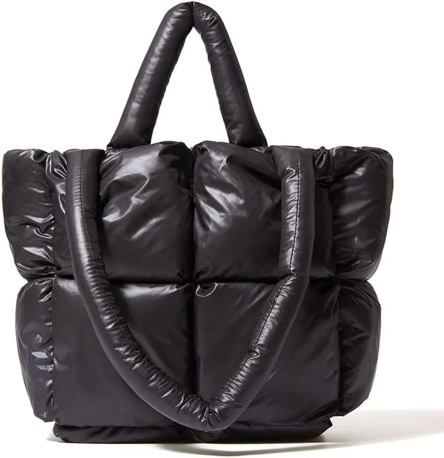 Puffer Shoulder Bag, Luxury Quilted Cotton Padded Tote Bag for Women, Winter Puffer Tote Bag Nylon Pillow Handbag Shopper Bag
