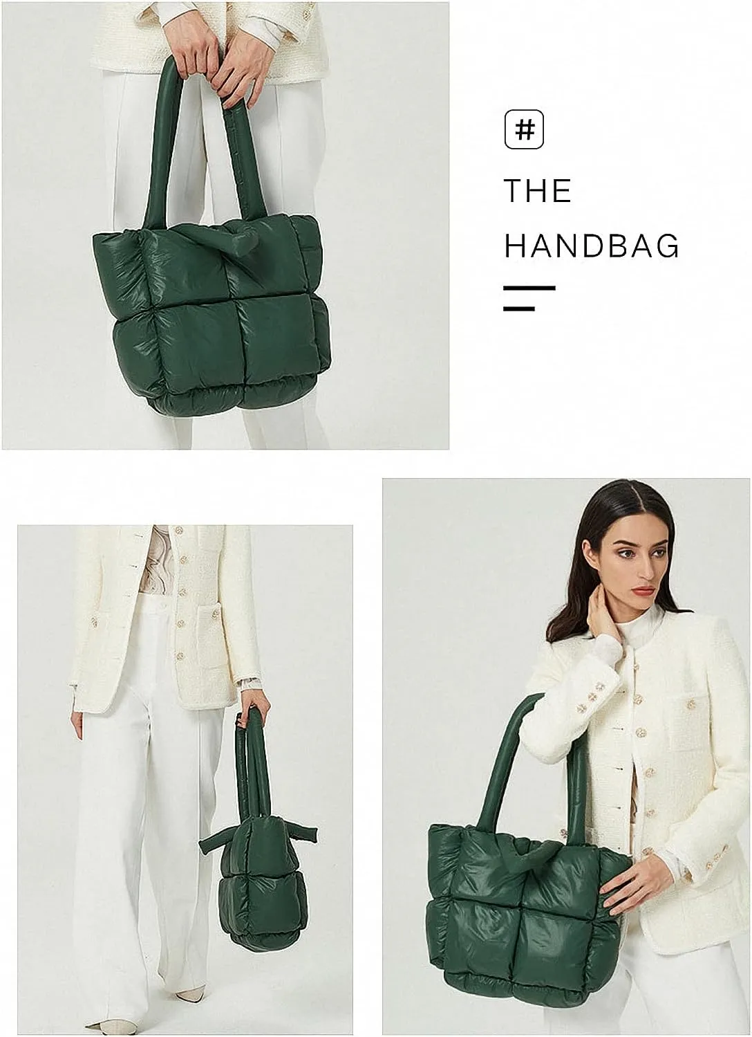 Puffer Shoulder Bag, Luxury Quilted Cotton Padded Tote Bag for Women, Winter Puffer Tote Bag Nylon Pillow Handbag Shopper Bag