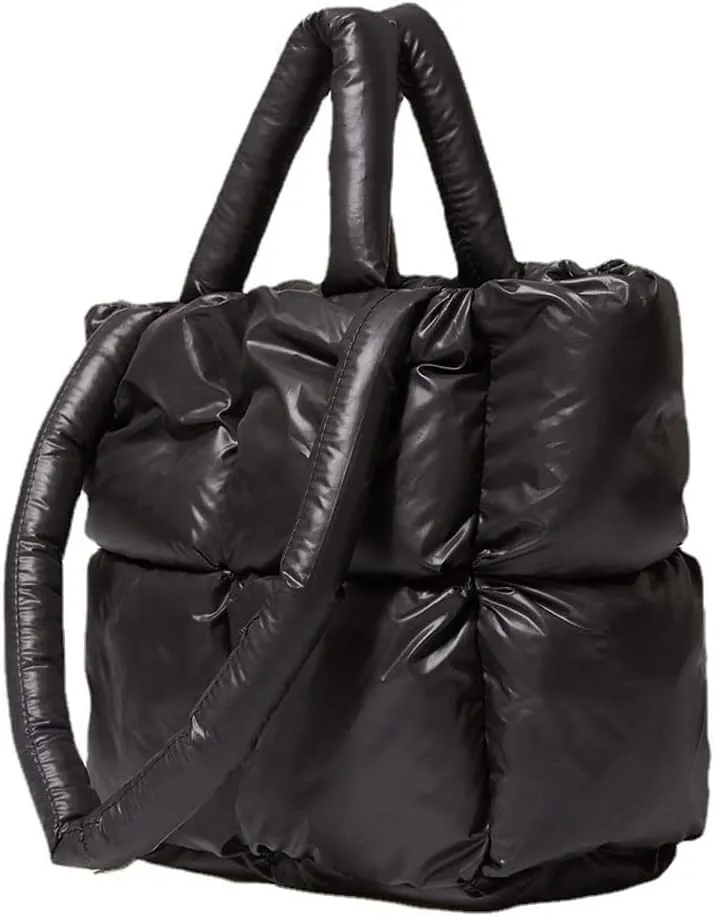 Puffer Shoulder Bag, Luxury Quilted Cotton Padded Tote Bag for Women, Winter Puffer Tote Bag Nylon Pillow Handbag Shopper Bag