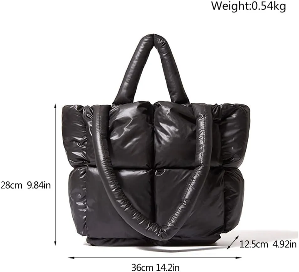 Puffer Shoulder Bag, Luxury Quilted Cotton Padded Tote Bag for Women, Winter Puffer Tote Bag Nylon Pillow Handbag Shopper Bag