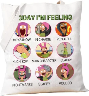 PXTIDY Belcher Tote Bag Belcher Fans Gift Today I'm Feeling Reusable Grocery Tote Bag Cartoon TV Show Merch