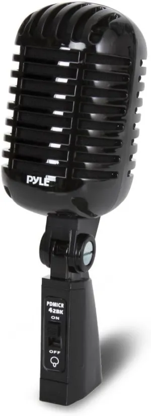 Pyle Classic Retro Dynamic Vocal Microphone - Old Vintage Style Unidirectional Cardioid Mic with XLR Cable - Universal Stand Compatible - Live Performance, In Studio Recording, Black