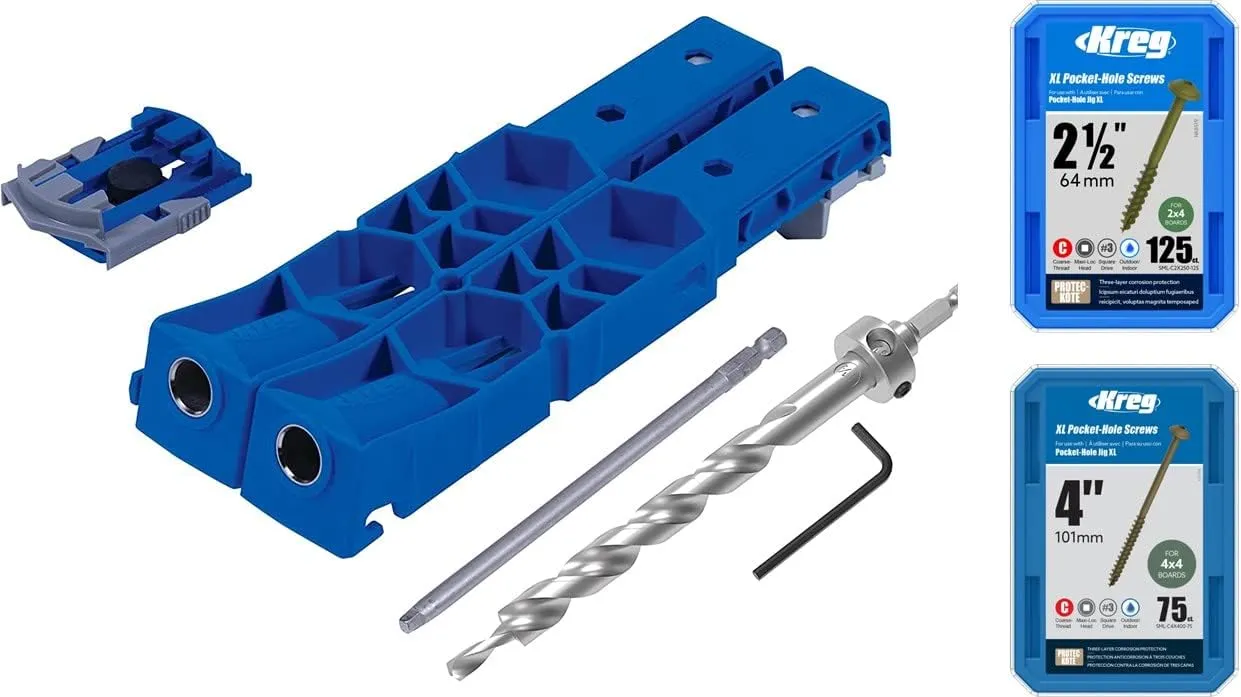 "Kreg KPHJ920 Pocket-Hole Jig XL with SML-C2X250-125 HD Pocket Screws, 2-1/2 Inch (125 Count) and SML-C4X400-75 XL Pocket Screws, 4 Inch (75 Count) "