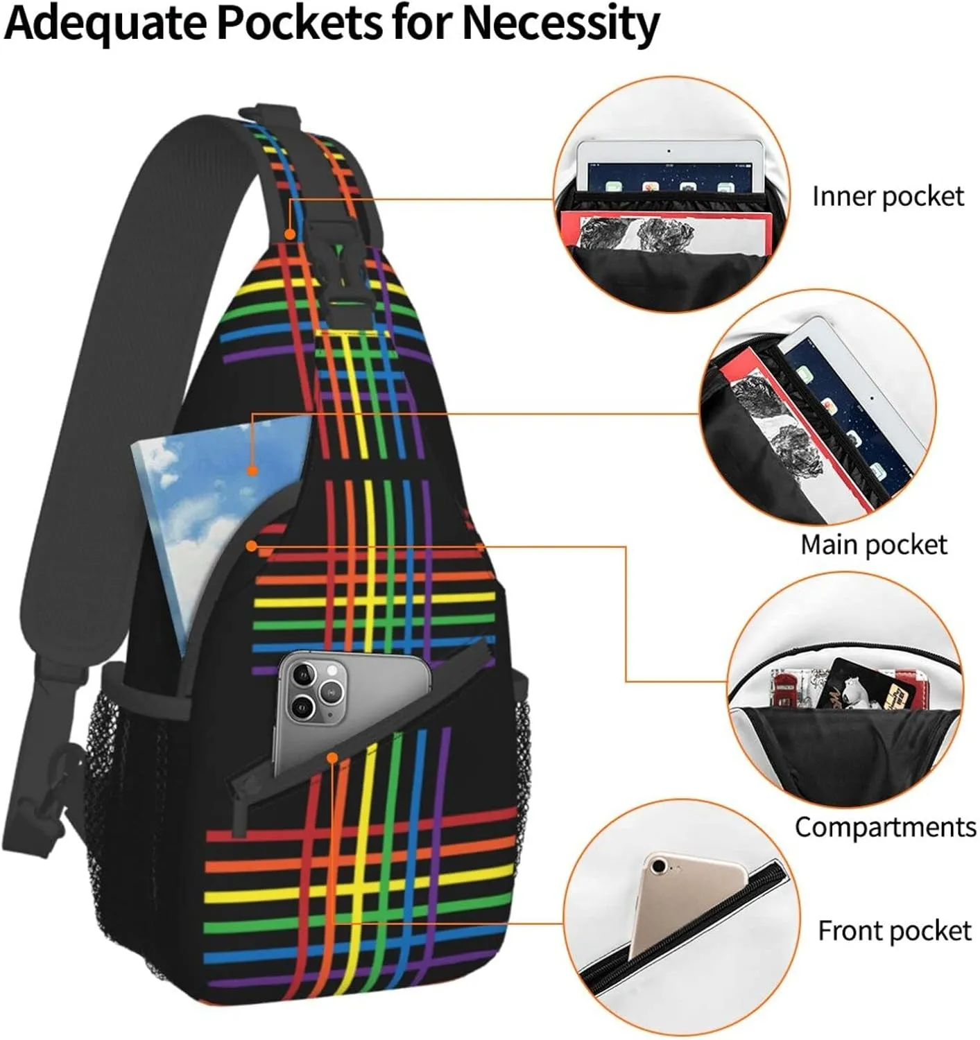 Rainbow LGBT Pride Sling Backpack Multipurpose Chest Bag Hiking Travel Daypack Crossbody Shoulder Bag Outdoor Unisex