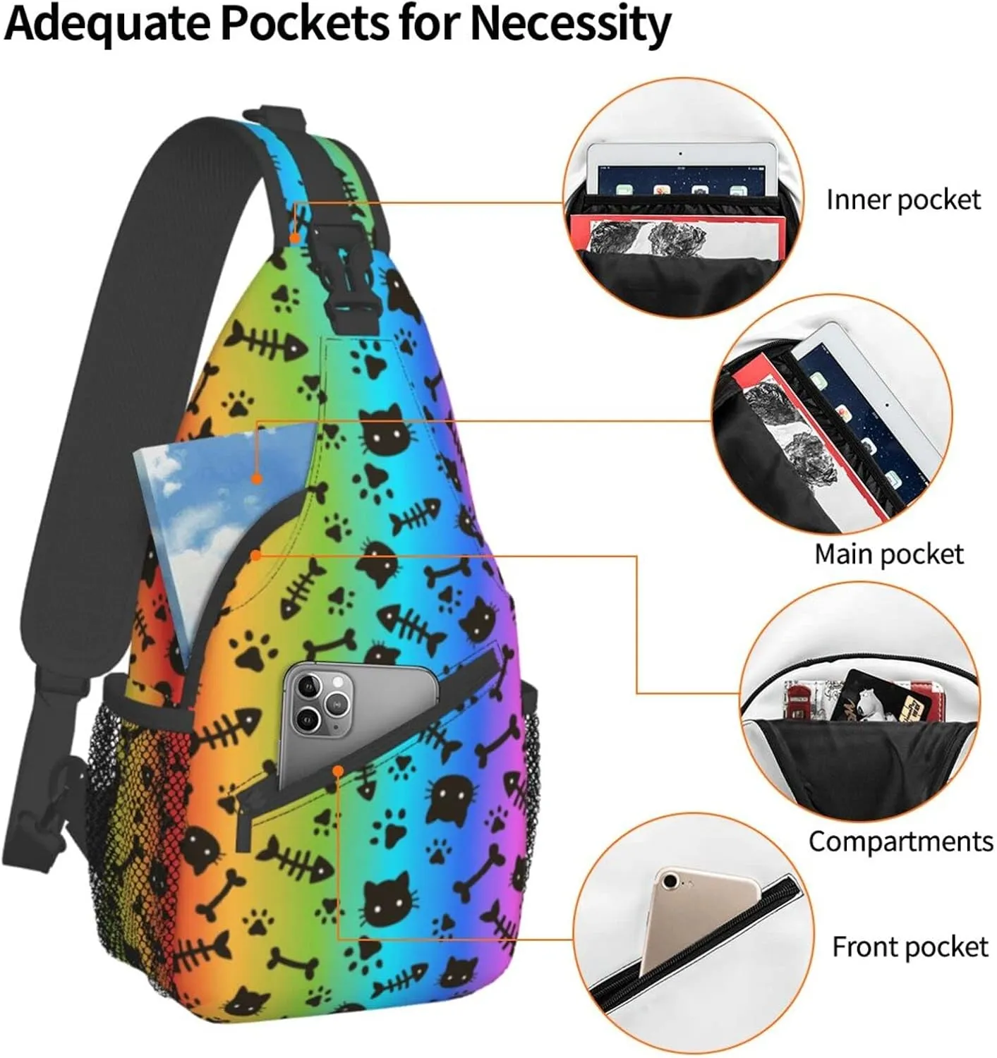 Rainbow LGBT Pride Sling Backpack Multipurpose Chest Bag Hiking Travel Daypack Crossbody Shoulder Bag Outdoor Unisex