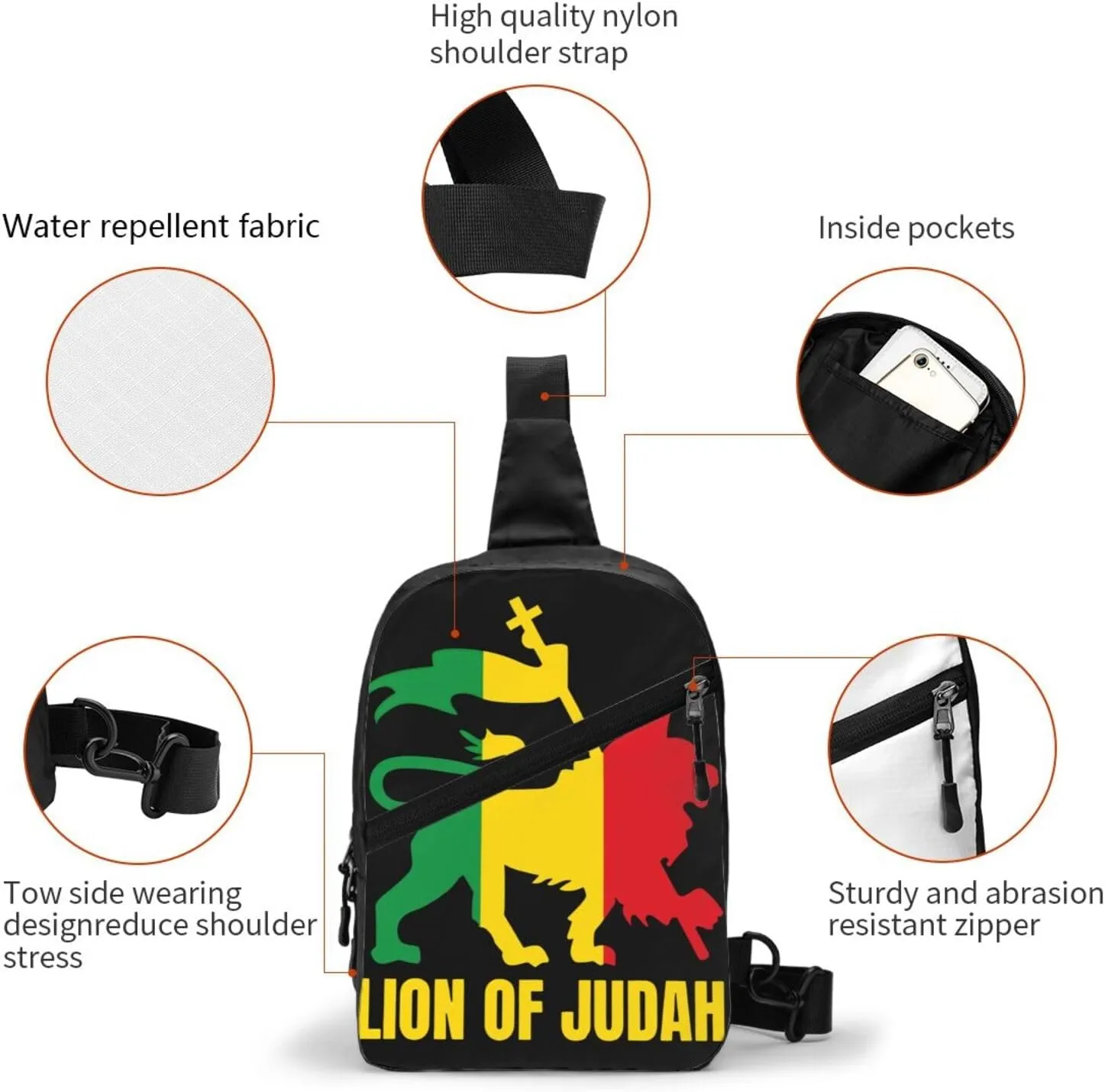 Rasta Lion Of Judah Portable Crossbody Bag Foldable Sling Bags Sports Gym Chest Daypack Reusable Shoulder Backpack Casual Diagonally Rucksack Fanny Packs