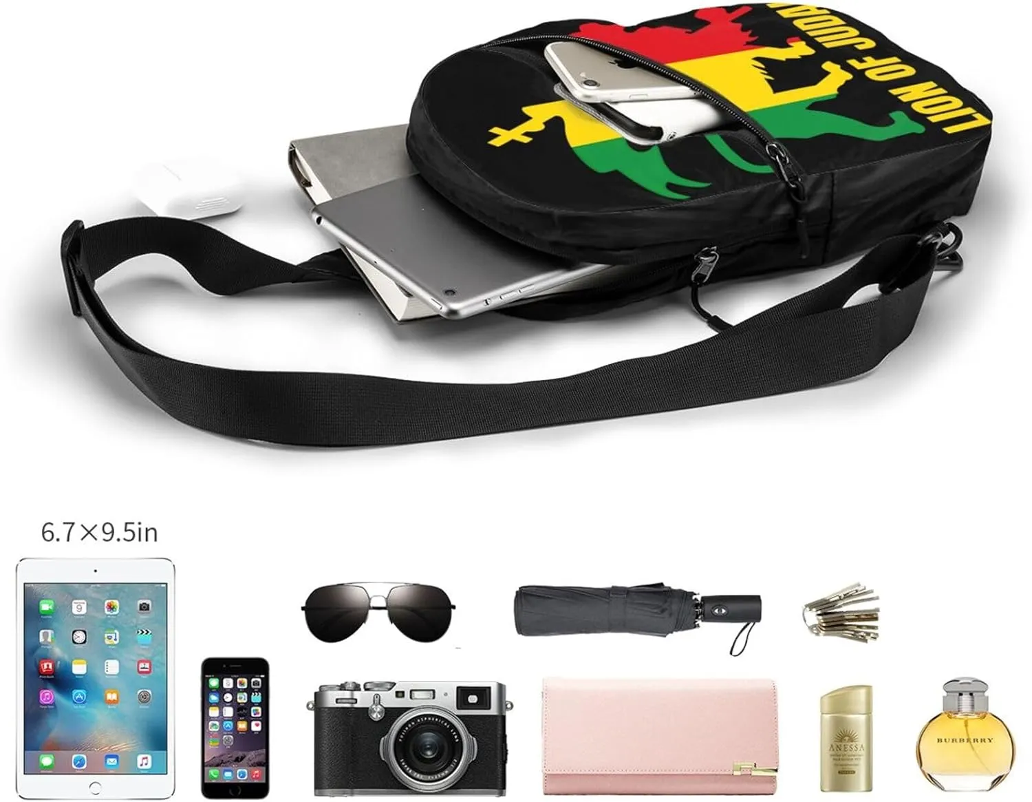 Rasta Lion Of Judah Portable Crossbody Bag Foldable Sling Bags Sports Gym Chest Daypack Reusable Shoulder Backpack Casual Diagonally Rucksack Fanny Packs