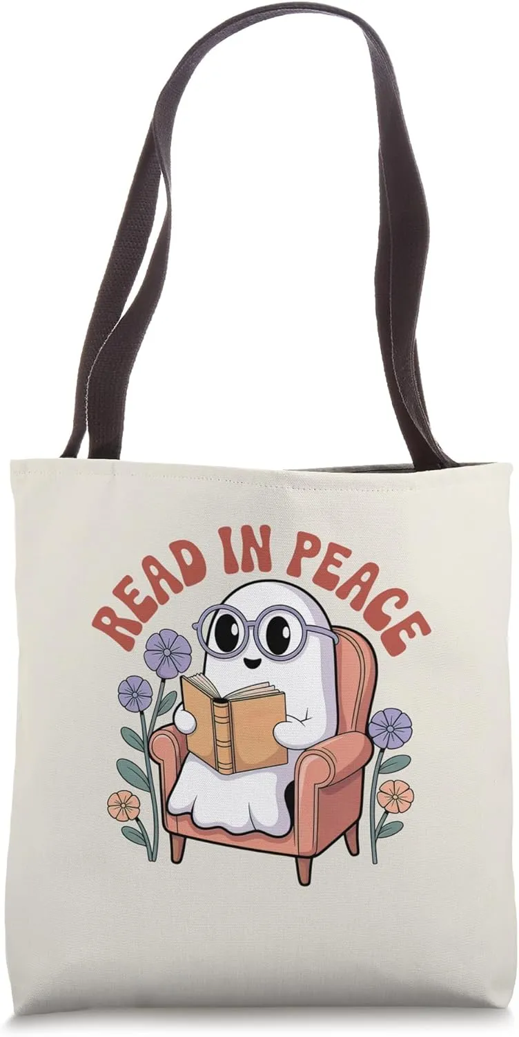 Read In Peace Ghost Reading Cute Book Lover Bookish Bookworm Tote Bag