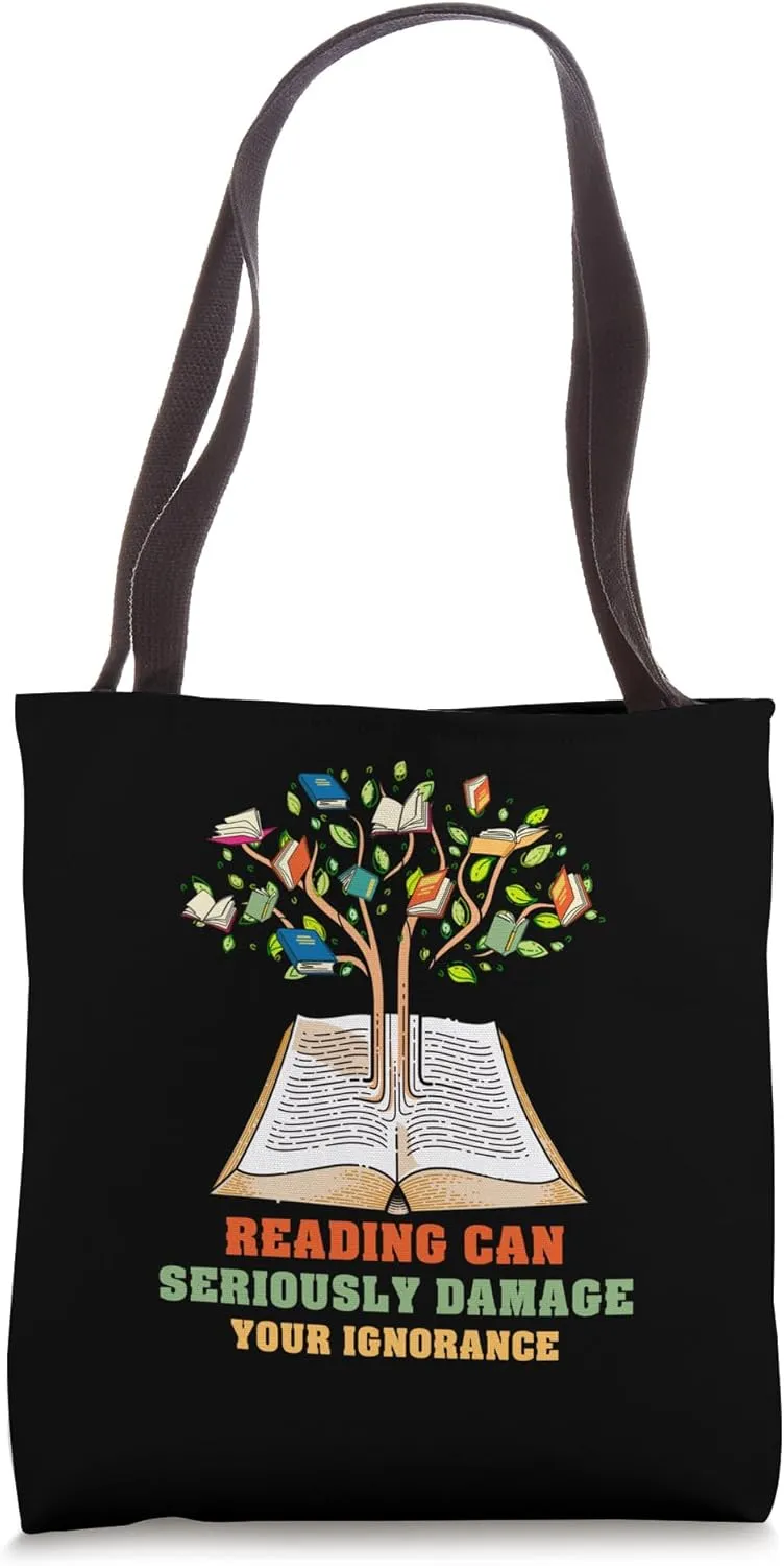 Reading Can Seriously Damage Your Ignorance Retro Book Tree Tote Bag