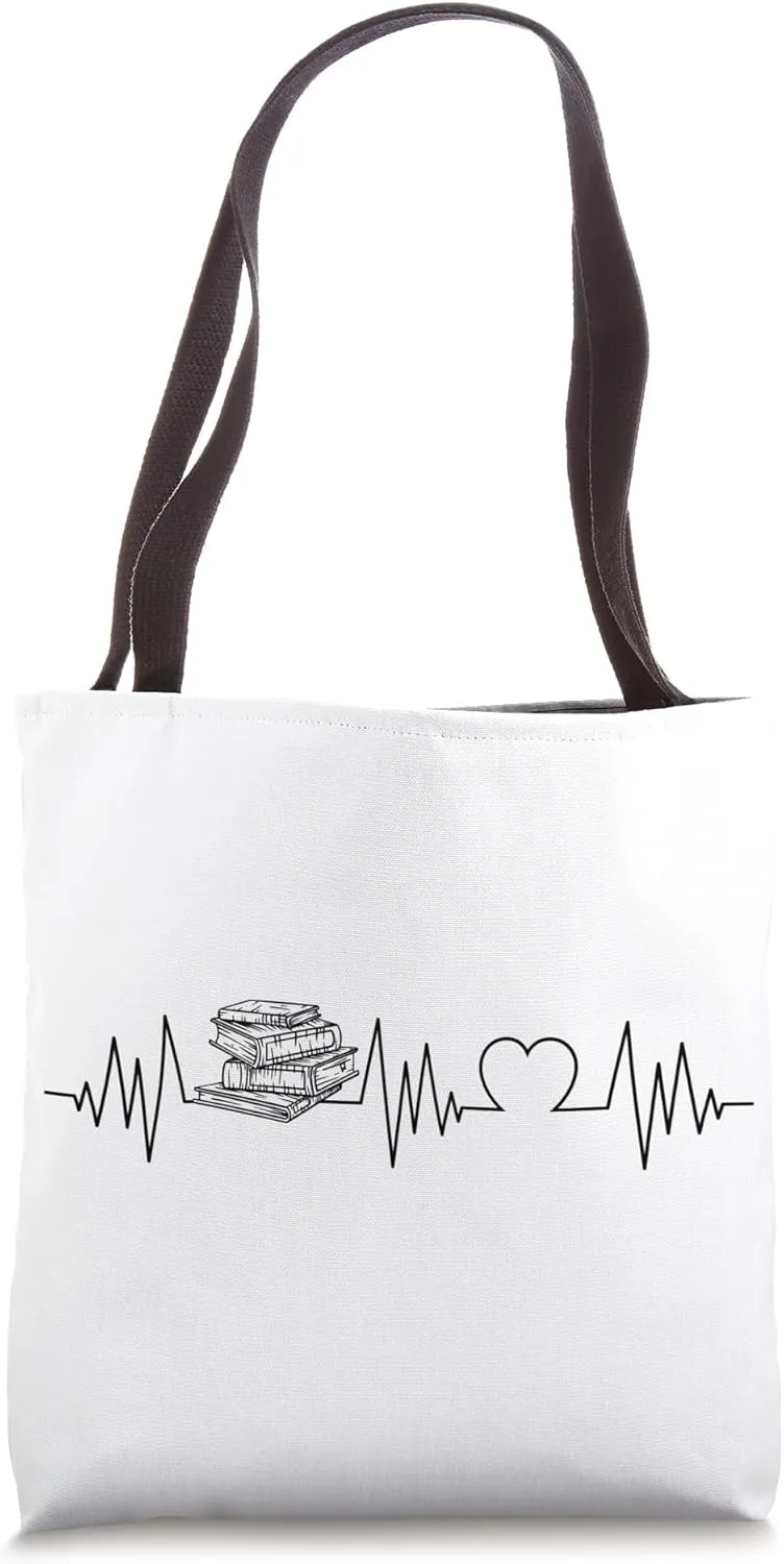 Reading ECG Heartbeat Bookworm Reader Books Novel Lecture Tote Bag