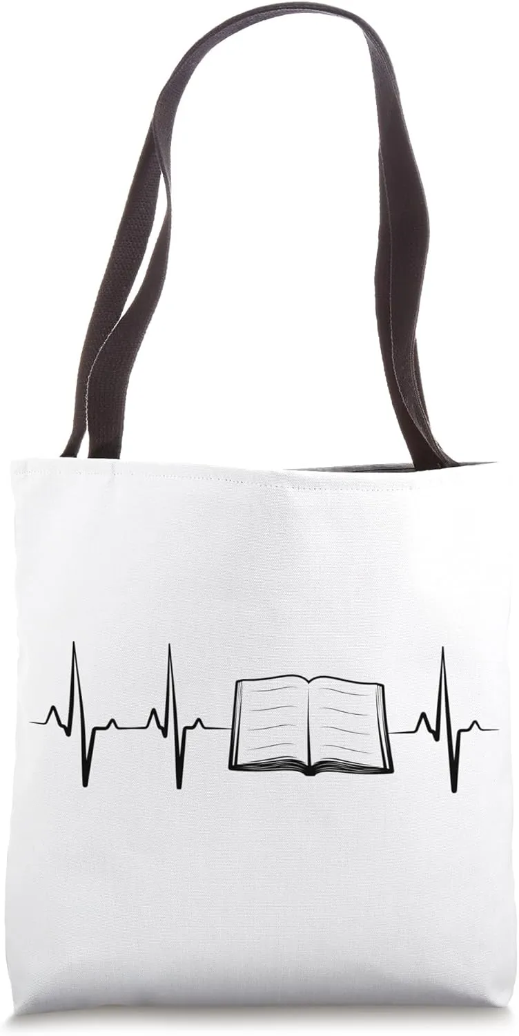 Reading ECG Heartbeat Bookworm Reader Books Novel Lecture Tote Bag