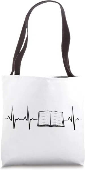 Reading ECG Heartbeat Bookworm Reader Books Novel Lecture Tote Bag