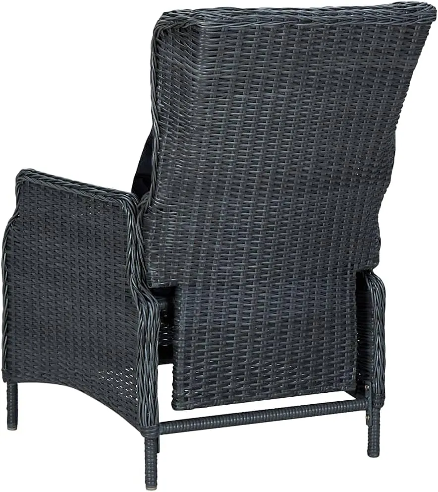 Reclining Patio Chair with Cushions Dark Gray Poly Rattan Outdoor Lounge Chair for Patio Deck Backyard
