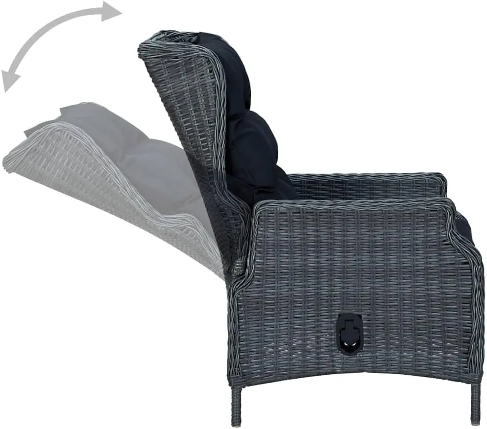 Reclining Patio Chair with Cushions Dark Gray Poly Rattan Outdoor Lounge Chair for Patio Deck Backyard