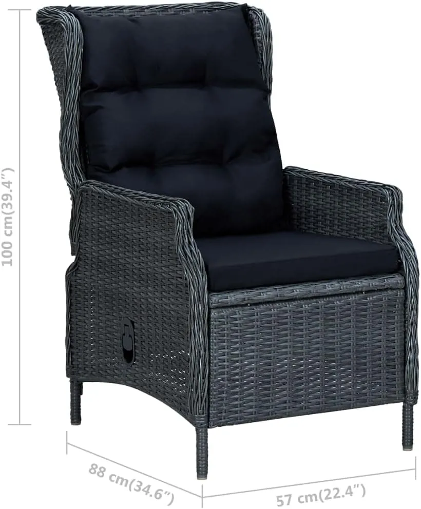 Reclining Patio Chair with Cushions Dark Gray Poly Rattan Outdoor Lounge Chair for Patio Deck Backyard
