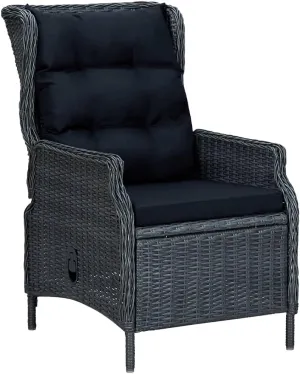Reclining Patio Chair with Cushions Dark Gray Poly Rattan Outdoor Lounge Chair for Patio Deck Backyard