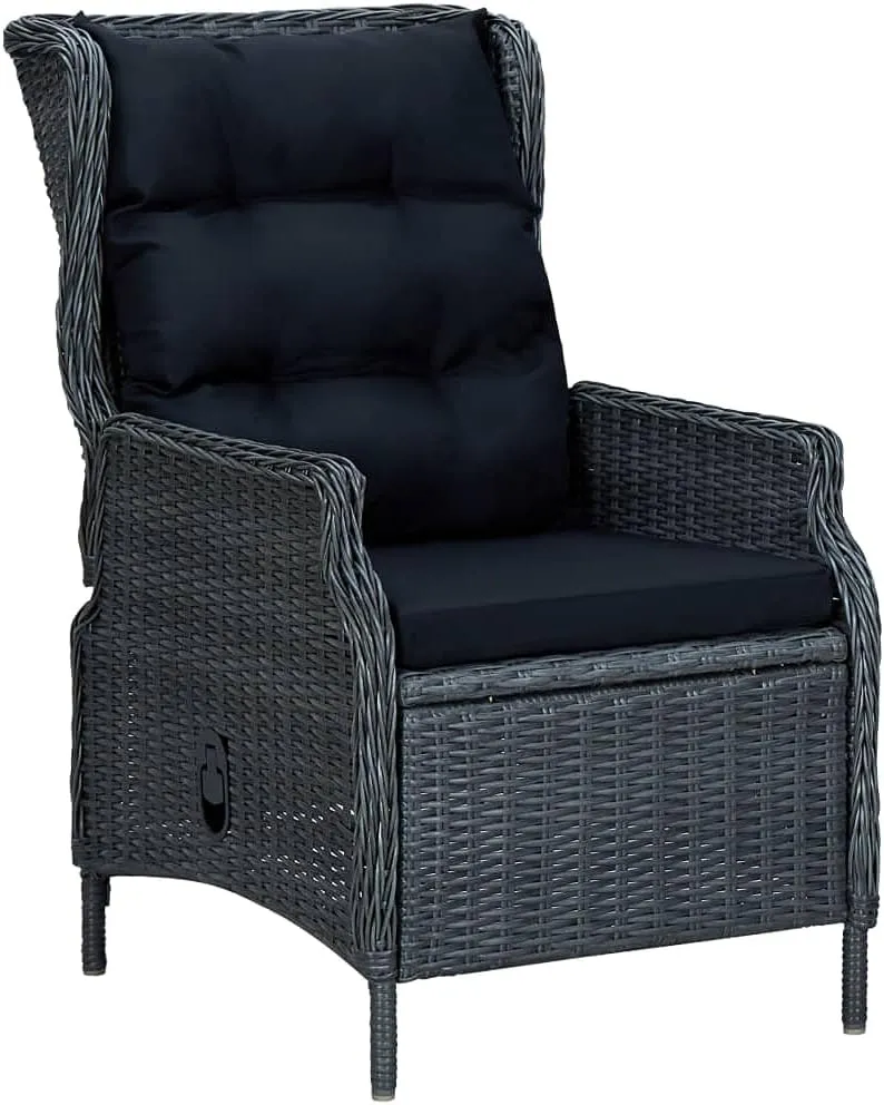 Reclining Patio Chair with Cushions Dark Gray Poly Rattan Outdoor Lounge Chair for Patio Deck Backyard