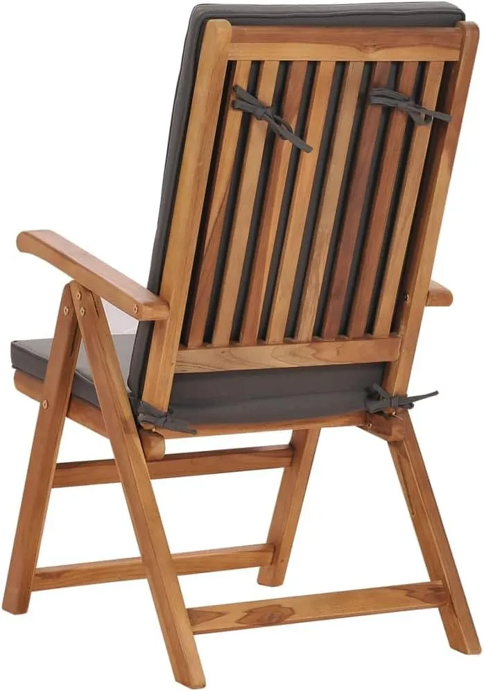 Reclining Patio Chairs with Cushions 2 pcs Solid Teak Wood Gray Adjustable Outdoor Lounge Chairs for Patio, Deck, or Garden with Thick Cushions, Foldable, Weather-Resistant and Durable