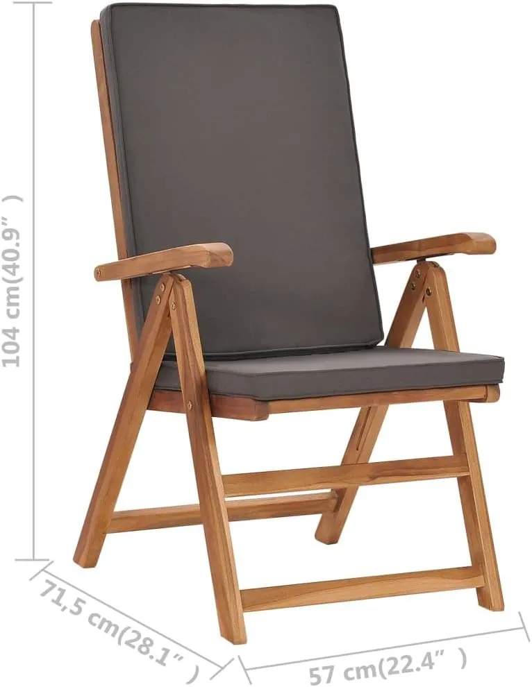 Reclining Patio Chairs with Cushions 2 pcs Solid Teak Wood Gray Adjustable Outdoor Lounge Chairs for Patio, Deck, or Garden with Thick Cushions, Foldable, Weather-Resistant and Durable