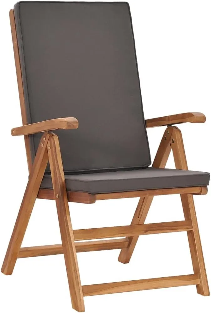 Reclining Patio Chairs with Cushions 2 pcs Solid Teak Wood Gray Adjustable Outdoor Lounge Chairs for Patio, Deck, or Garden with Thick Cushions, Foldable, Weather-Resistant and Durable