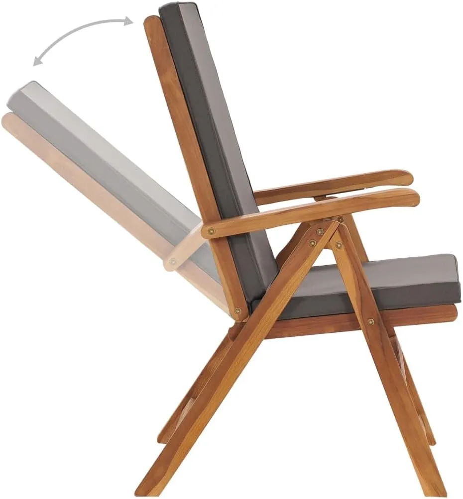 Reclining Patio Chairs with Cushions 2 pcs Solid Teak Wood Gray Adjustable Outdoor Lounge Chairs for Patio, Deck, or Garden with Thick Cushions, Foldable, Weather-Resistant and Durable