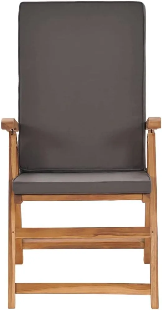 Reclining Patio Chairs with Cushions 2 pcs Solid Teak Wood Gray Adjustable Outdoor Lounge Chairs for Patio, Deck, or Garden with Thick Cushions, Foldable, Weather-Resistant and Durable