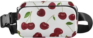 Red Cherry White Fanny Pack for Women Men Crossbody Belt Bag Fashion Waist Packs Purse with Adjustable Strap Dupes for Running Hiking Cycling