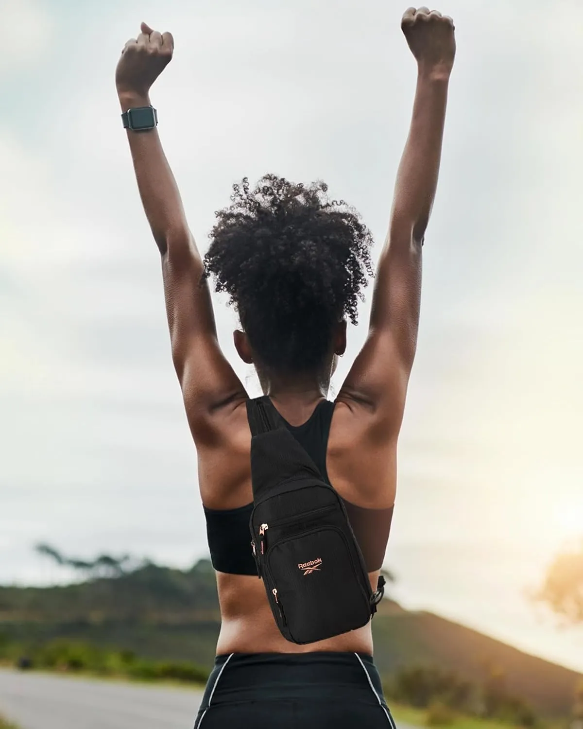 Reebok Men and Womens Crossbody Bag - Small Cross Body Bags for Women Backpack with Adjustable Strap for Travel and Gym, Black Cosmos