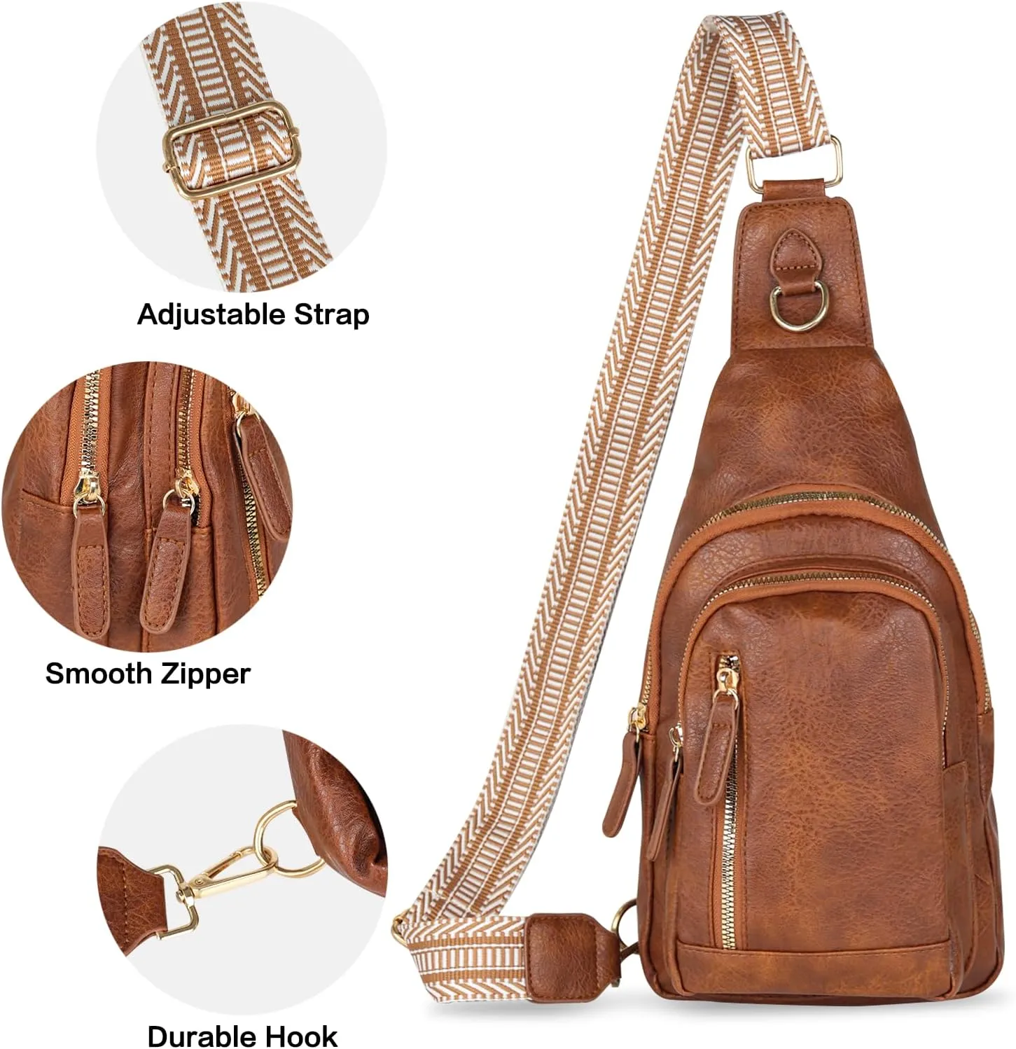 Relang Sling Bag for Women Crossbody, Leather Cross Body Fanny Packs for Women, Trendy Chest Bag for Travel and Daily Use