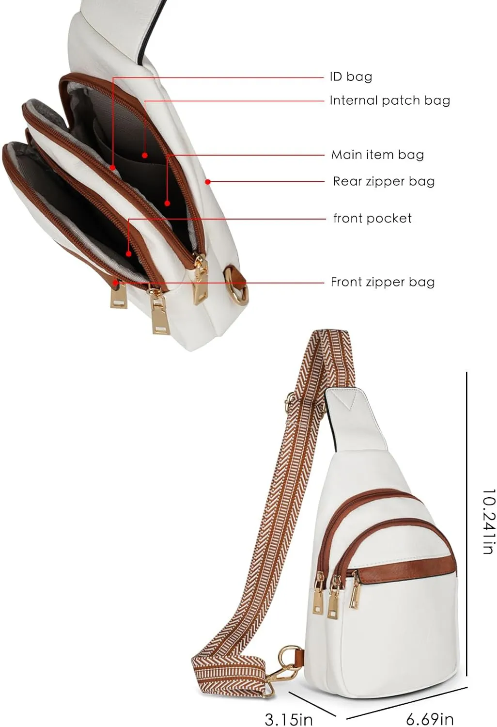 Relang Sling Bag for Women Crossbody, Leather Cross Body Fanny Packs for Women, Trendy Chest Bag for Travel and Daily Use