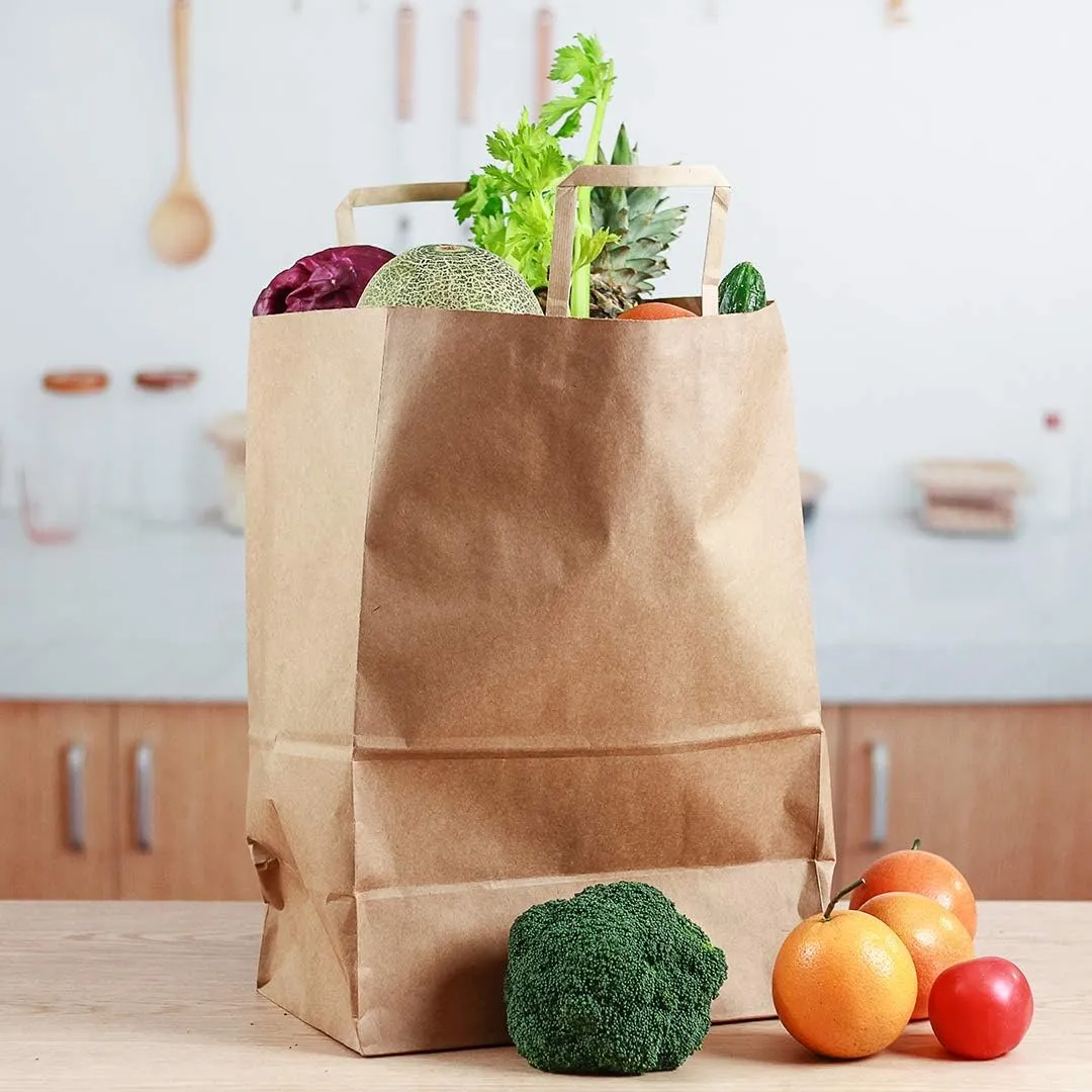 Restaurantware Saving Nature 12 x 7 x 17 Inch Paper Shopping Bags 100 Sturdy Kraft Bags with Handles - Durable for Groceries Gifts Or Merchandise Brown Paper Retail Bags