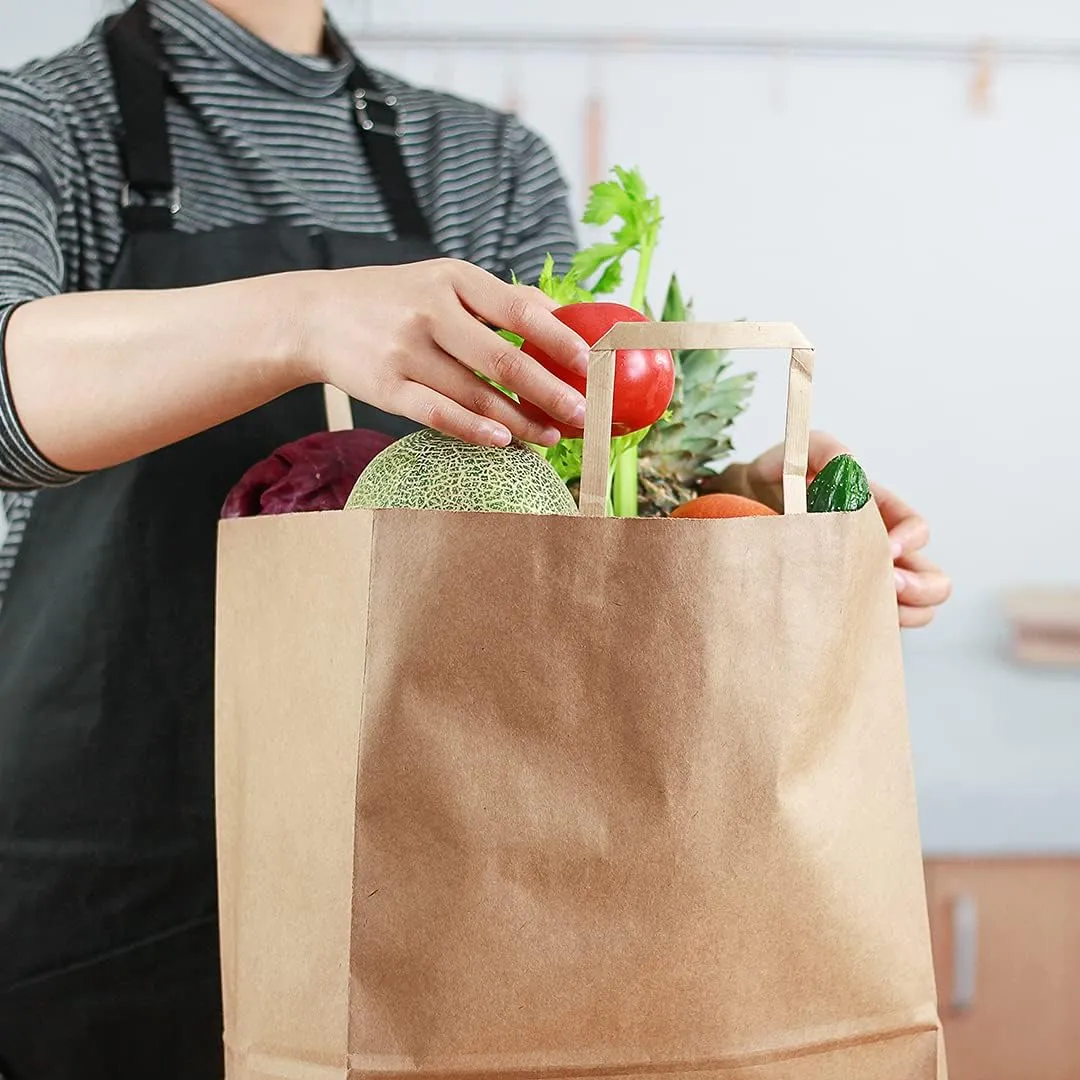Restaurantware Saving Nature 12 x 7 x 17 Inch Paper Shopping Bags 100 Sturdy Kraft Bags with Handles - Durable for Groceries Gifts Or Merchandise Brown Paper Retail Bags