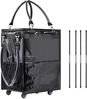 Reusable Grocery Bag On Wheels with Support Pole, Large Rolling Tote Bag, Waterproof Shopping Bags with Zipper Cover, Utility Tote Bag, Shopping Basket Carries Up to 46 LBS