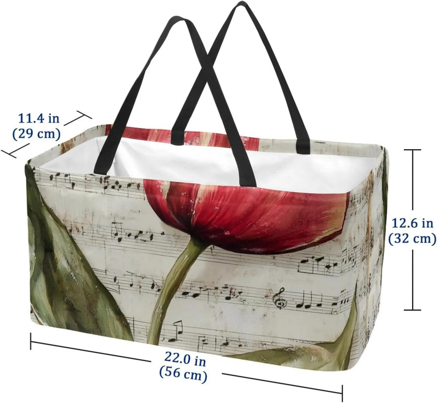 Reusable Grocery Bags Boxes Storage Basket, Flaming Running Horse Collapsible Utility Tote Bags with Long Handle