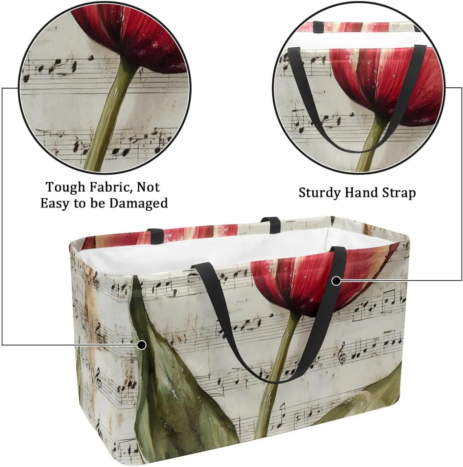 Reusable Grocery Bags Boxes Storage Basket, Flaming Running Horse Collapsible Utility Tote Bags with Long Handle