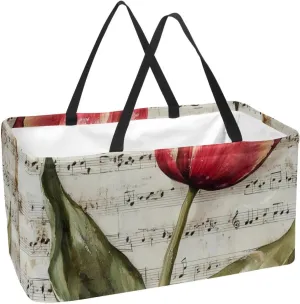 Reusable Grocery Bags Boxes Storage Basket, Flaming Running Horse Collapsible Utility Tote Bags with Long Handle