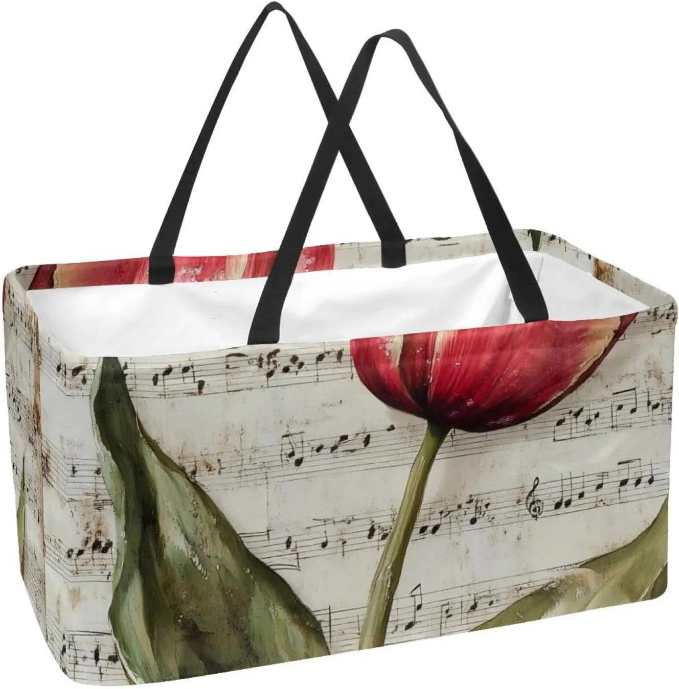 Reusable Grocery Bags Boxes Storage Basket, Flaming Running Horse Collapsible Utility Tote Bags with Long Handle