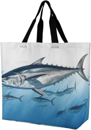 Reusable Shopping Bags Bluefin Tuna Thunnus Print Shoulder Shopping Bag Grocery Bag for Supermarket Shopping,camping Or Traveling