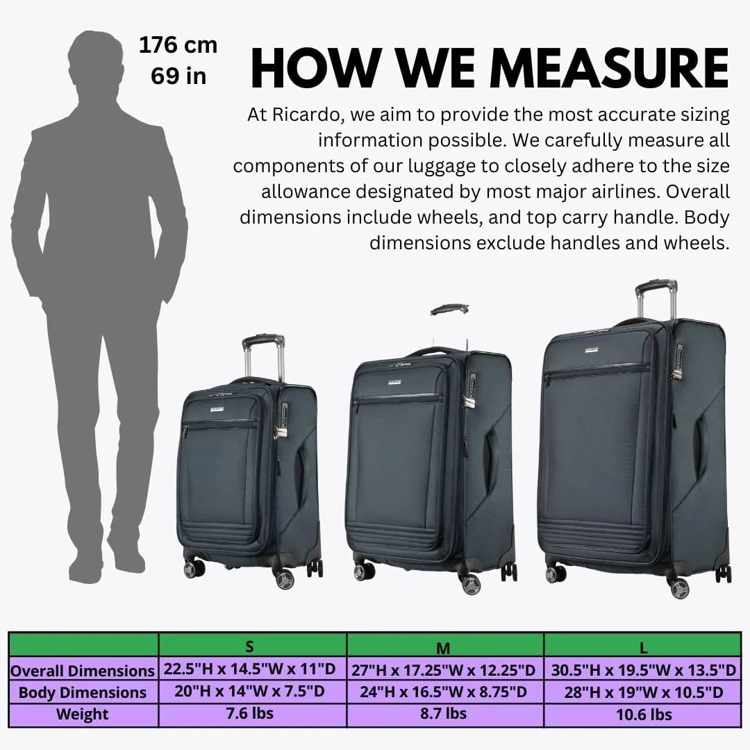 Ricardo Beverly Hills Avalon Softside Carry-On Luggage Made with Sustainable 100% Recycled PET (rPET), Lightweight, Eco-Friendly Travel, Expandable, Dual Spinner Wheels, Storm Blue, 20-inch